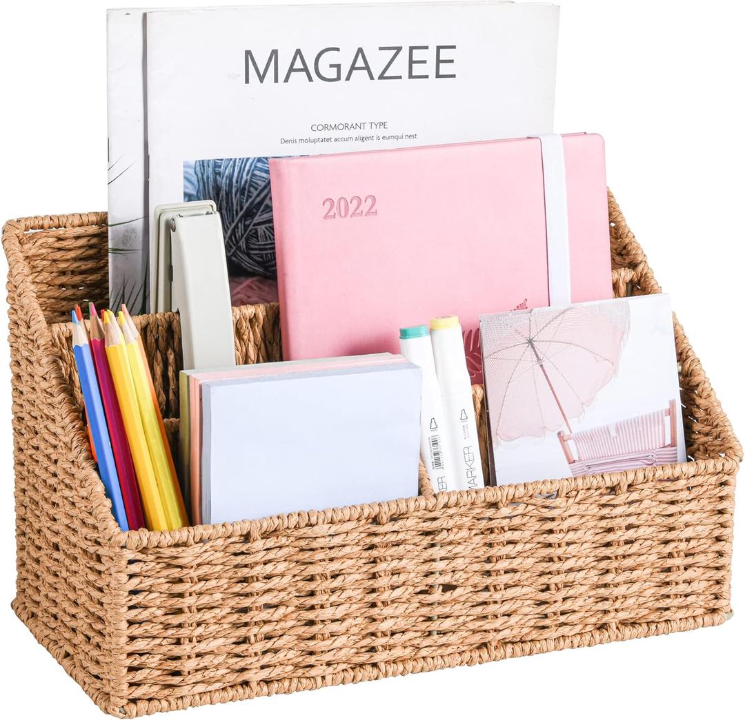 DINGTAI Woven Mail Organizer Countertop, 12 Inch Mail Organizer Basket for Bill and Pen, Farmhouse Desk organizers and storage