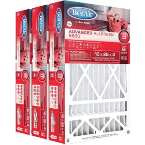 BestAir HW1625-11R AC Furnace Air Filter, 16" x 25" x 4", MERV 11, Removes Allergens & Contaminants, Fits 100%, For Honeywell Models, Pack of 3