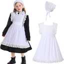 Kosgraiy Colonial Prairie Costume Dress for Girl, Kid Manor Maid Dress, Victorian Maid Costume, Girl Pilgrim Outfit, Black, M/ 130