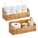 Farmlyn Creek 2 Pack Wall Mounted Hyacinth Storage Baskets with Hooks for Laundry Room, Nursery (15 x 6 x 6 Inches)