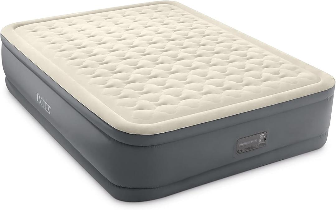 Intex PremAire II Luxury Air Mattress: Built-in Electric Pump  Firmness Control Button  Queen Size  18in Elevated Bed Height  600lb Weight Capacity
