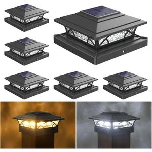 JOFIOS Solar Post Cap Lights Outdoor 6pack - Black Deck Fence Post Lights Solar Powered with 16LEDS 2 Lighting Modes, 4x4/5x5/6x6 Waterproof Fence Post Lights for Garden Patio Porch Backyard