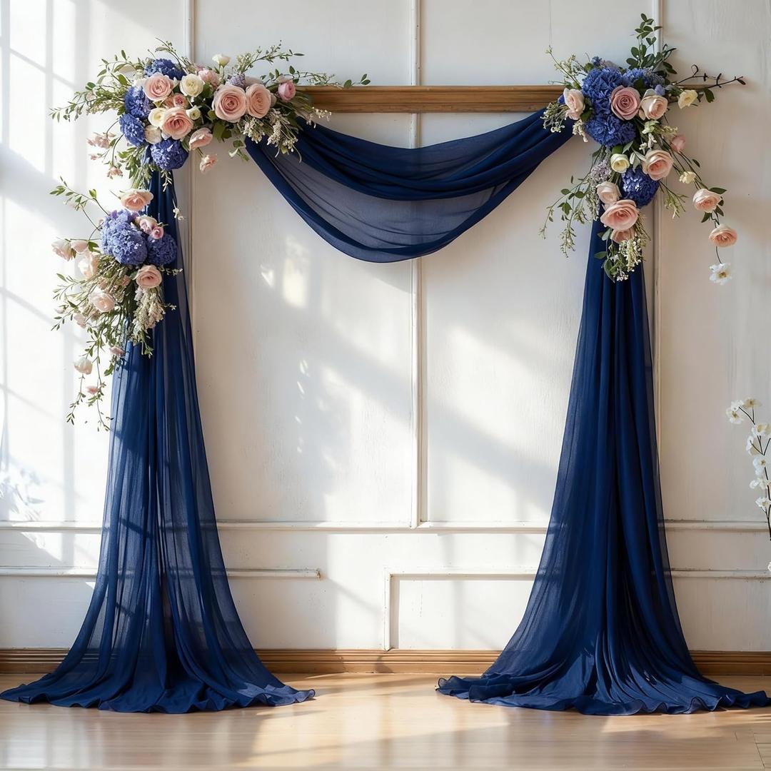 Wedding Arch Draping Fabric, 1 Panel 6 Yards Wedding Backdrop Curtains for Ceremony Navy Blue Sheer Fabric Curtains for Party Ceremony Arch Stage Decorations1 Panel, Navy Blue