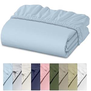 RUVANTI 100% Cotton Twin Fitted Sheet Only - Crispy Cooling Percale - Breathable & Durable Fitted Sheet Twin Size - Deep Pocket 16 Inches (Fits up to 18") - Baby Blue - 1 Piece