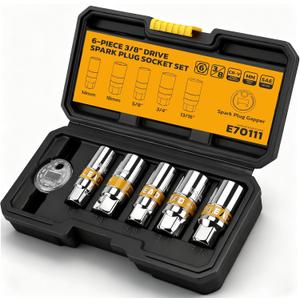 ELEAD 6-Piece 3/8" Drive Spark Plug Socket Set with Spark Plug Gapper, SAE & Metric, 5/8", 3/4", 13/16", 14mm, 18mm, CR-V Sockets with Rubber Holding Rings