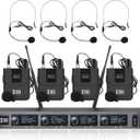 XTUGA A140 Wireless Microphone System, 4-Channel UHF Cordless Mic Set with Four BodyPack Mics, All Metal Build, Fixed Frequency, Long Range 300ft, Ideal for Church,Karaoke (4 BodyPack)