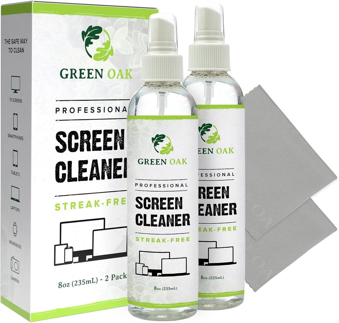 Green Oak Screen Cleaner Professional Screen Cleaner Spray - Best for LCD & LED TV, Tablet, Computer Monitor, Phone - Safely Cleans Fingerprints, Dust, Oil (8oz 2-Pack)