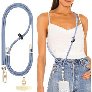 Adjustable Anti-Theft Phone Lanyard Neck & Crossbody Strap with 0.2mm Metal Tab & Comfort-Fit 8mm Rope (Fog Blue)