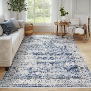 Lahome Margot Vintage 8x10 Washable Green Rugs for Living Room Bedroom, Boho Dining Room Rugs for Under Table, Soft Non Slip Indoor Throw Carpet for Home Office Playroom (8x10ft,Light Blue)
