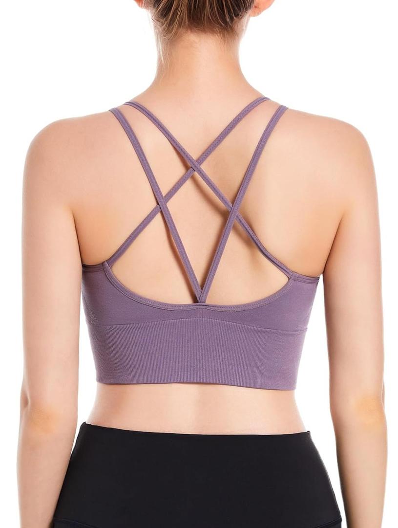 Sports Bras for Women, Criss-Cross Back, Adjustable Wire-Free Medium Support Workout Bra with Removable Cups, M