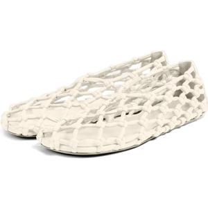 Titype Jelly Mesh Ballet Flats for Women Upgraded New Woven Jelly Shoes Hollow Slip On Beach Sandals, White 37