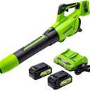 Greenworks 48V (24V x 2) Cordless Brushless Axial Leaf Blower (140 MPH / 585 CFM / 200+ Compatible Tools), (2) 4.0Ah Batteries and Dual Port Rapid Charger Included