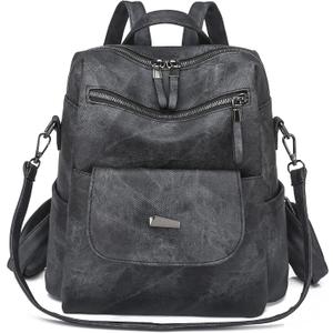 Backpack Purse for Women, PU Leather Backpack Purse, Fashion Travel Anti Theft Backpack, Multipurpose Lightweight Waterproof Convertible Purse Shoulder Bag Handbag, Black