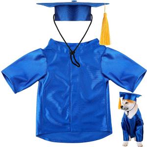 Dog Graduation Cap and Gown 2026 Washable Pet Graduation Costume for Dog Cat Shirt and Hat(Traditional,Royal Blue, Small