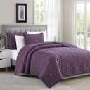 BOURINA Quilt Set Coverlet Set Quilting Bedspread 3-Piece Quilt Set Microfiber Lightweight,Queen 90 x 92 inches Purple