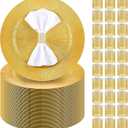 Tanlade 48 Sets Gold Charger Plates Set Plastic Plate Chargers with Napkin Rings 13 Inch Round Bulk for Dinner Table Wedding Event Party Decoration