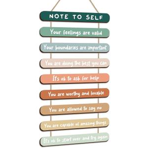 Yookeer Mental Health Reminders Wall Art Decoration Positive Psychology Affirmations Therapy Office Decor Occupational Therapy Gifts Wooden Hanging Wall Pediments Inspirational Gifts(Bright Color)