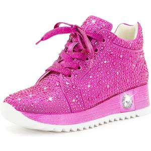 Women's Fashion Glitter Sneakers Platform Wedge Shoes Sparkly Rhinestone High Top Sneakers Trendy Sequin Shoes Wedding Bride Dress (8, Pink)