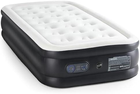 Elevon Air Mattress with Built in Pump - Luxury Double High Inflatable Bed for Home, Travel & Camping, Navy/White, Twin, 20" High