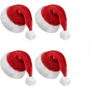 AIHANCH Plush Santa Hat Adult, Unisex Christmas Hat, Extra Thicken Velvet Santa Hats for Christmas Party Supplies (Red-4 Pack)