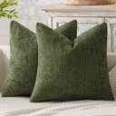 MIULEE Pack of 2 Couch Throw Pillow Covers 20x20 Inch Olive Green Modern Boho Accent Decorative Pillow Covers Soft Chenille Farmhouse Cushion Covers for Home Decor Bed Sofa Living Room