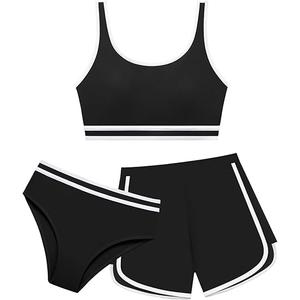 Girl 3 Piece Swimsuits Bathing Suit High Waist Color Block Bikini Set with Shorts Swimwear for Size 13-14 Years