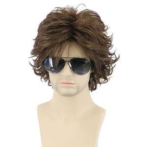 Topcosplay Mens Wigs Brown Short Cosplay Wig Wavy Fluffy Style Layered Halloween Costume Wigs