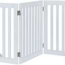 unipaws 24H Free Standing Pet Gate for Dog Cat, Wooden Gates for Doorway, Stairs, Step Over Foldable Pet Fence for The House, Expandable Dog Barrier, Indoor Use, White (60"W24"H)