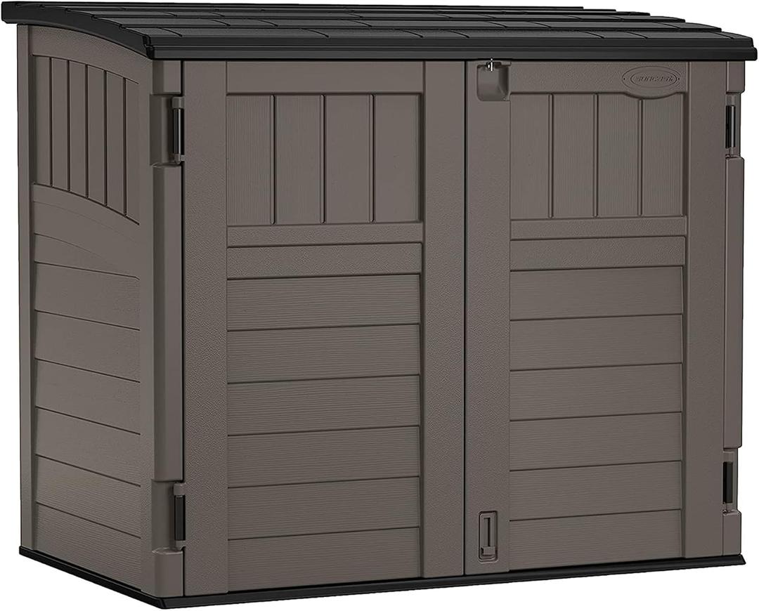 Suncast Outdoor Storage Shed for Backyard and Garden, Horizontal, 4' x 2.5', Stoney Grey - Portable Utility Deck and Cabinet for Tools, Equipment, and Garbage