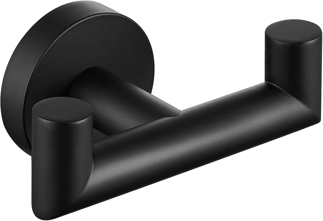 Angle Simple Double Towel Hook, Stainless Steel Bathroom Hand Towel Holder, Coat Hook for Wall, Matte Black (1 Pack)