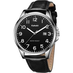 Watch for Men, Fashion Minimalist Wrist Watch Waterproof Quartz Analog Date with Leather Strap, Black