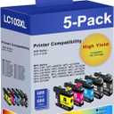 LC103XL LC103 Ink Cartridges High Yield Replacement for Brother LC103 Ink Cartridges LC101 Work with MFC-J870DW MFC-J6920DW MFC-J6520DW MFC-J450DW MFC-J470DW (2Black 1Cyan 1Magenta 1Yellow, 5 Pack)