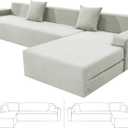 ZNSAYOTX Sectional Couch Covers, Stretch Jacquard Slipcovers with Elastic Bottom for L-Shape Sectional Sofa, 2 Pcs Pet Friendly Comfort Modular Sofa Protector (3 Seat Couch + 3 Seat Chaise, Ivory)