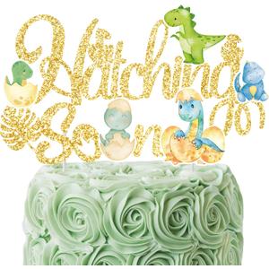 Dinosaur Hatching Soon Cake Topper Gold Baby Dinosaur Party Cake Topper Dinosaur Baby Shower Decoration for Dino Theme Gender Reveal It's A Boy Party Supplies