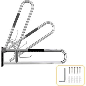 31.5 Inch Toilet Grab Bar, Brushed Nickel Flip-Up Bathroom Grab Bar with Paper Holder, Non-Slip Soft Silicone Grips Handicap Grab Bars, 304 Stainless Steel Handicap Grab Bars for Elderly, Disabled