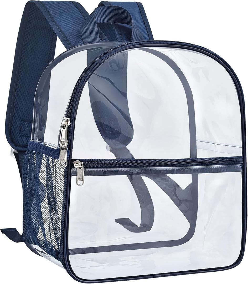 Paxiland Clear Backpack Stadium Approved 12126 with Reinforced and Wider Shoulder Straps, Small Clear Bag for Schools, Concerts, Work, Festivals and Sporting Events - Navy