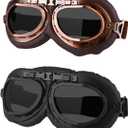 Motorcycle Goggles, 2 Pack Vintage Pilot Style Riding Goggle Burning Man Goggles for Men Women Youth Adult (Black + Brown / Gray Lens)