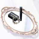 Zosenley Polyresin Ellipse Antique Decorative Mirror Tray, Makeup Organizer, Jewelry Organizer, Serving Tray, 9.8x 14.6, Golden Gray