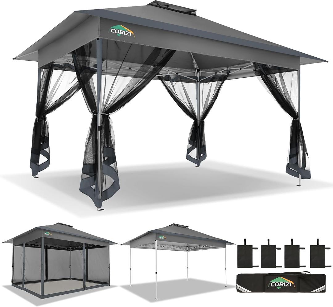 COBIZI 10x15 FT Pop up Gazebo on Clearance - Outdoor pop up Heavy Duty Canopy Tent,carpas para Patio, Screen Tents with Portable Carry Bag, Patio Gazebos for Camping, Garden, Deck, Backyard, Darkgrey
