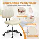 Sweetcrispy Small Office Desk Chair - Armless PU Leather with Comfy Lumbar Support, Height Adjustable Rolling Swivel Task for No Arms, for Adult, Student, Bedroom, Home, Vanity, Beige White, 18.11"W x 16.33"D x 34.25"H
