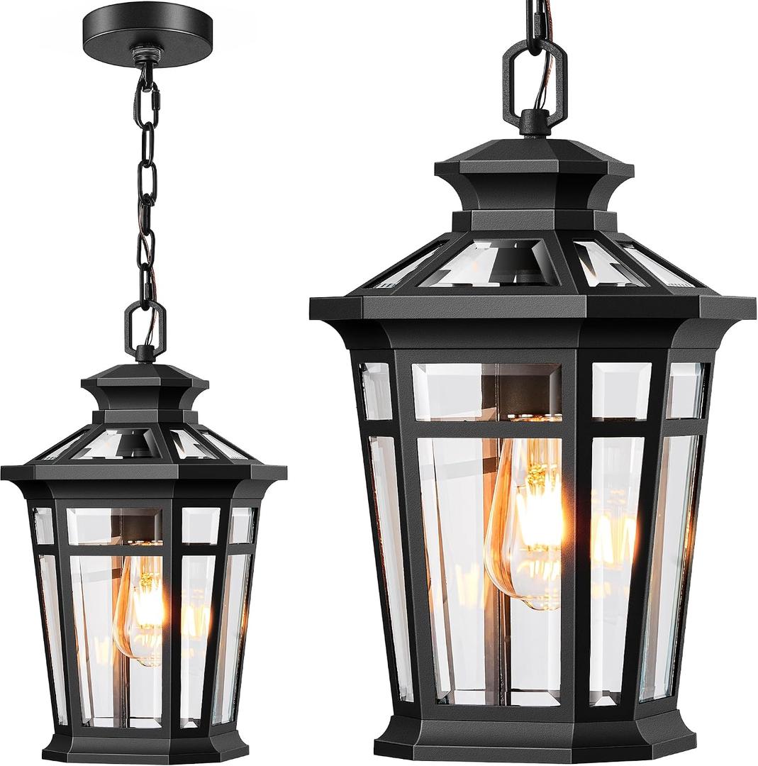 Black Large Outdoor Pendant Light, Extra Large Outdoor Hanging Light, 9''-large Size