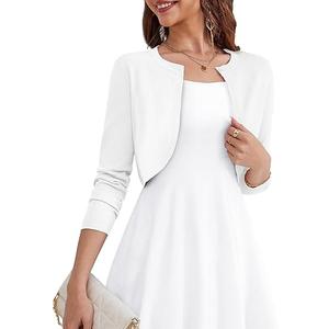 Women's Long Sleeve Cardigan - Cropped Open Front Knit Sweaters Bolero Shrug for Dresses (White, Medium)