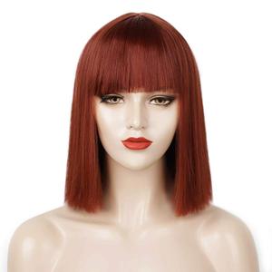 Auburn wig with Bangs Short Bob Wigs for Women Dark Orange Synthetic Straight Hair Bob Cut Wig Copper Red Shoulder Length Fashion Colored Wigs Daily Party Cosplay Use