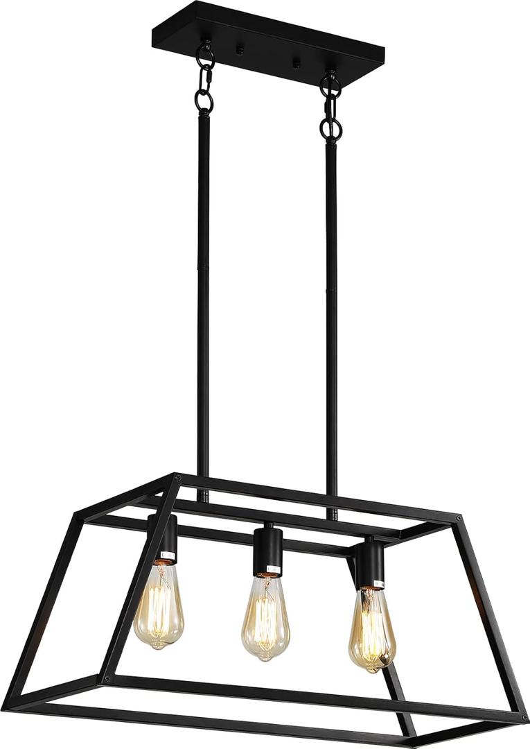 Black Kitchen Island Lighting, 6-Light Farmhouse Chandeliers, Modern Industrial Linear Rectangle Pendant Light Fixtures for Dining Room Kitchen Bar Foyer(Metal, E26 Base)