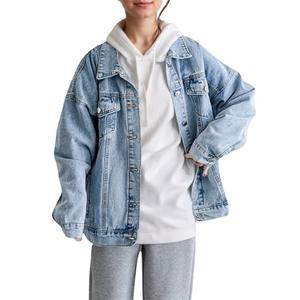 LifeShe Oversized Denim Jacket Women Boyfriend Jean Jacket Trendy Loose Shacket Fall Trucker Coats, Large