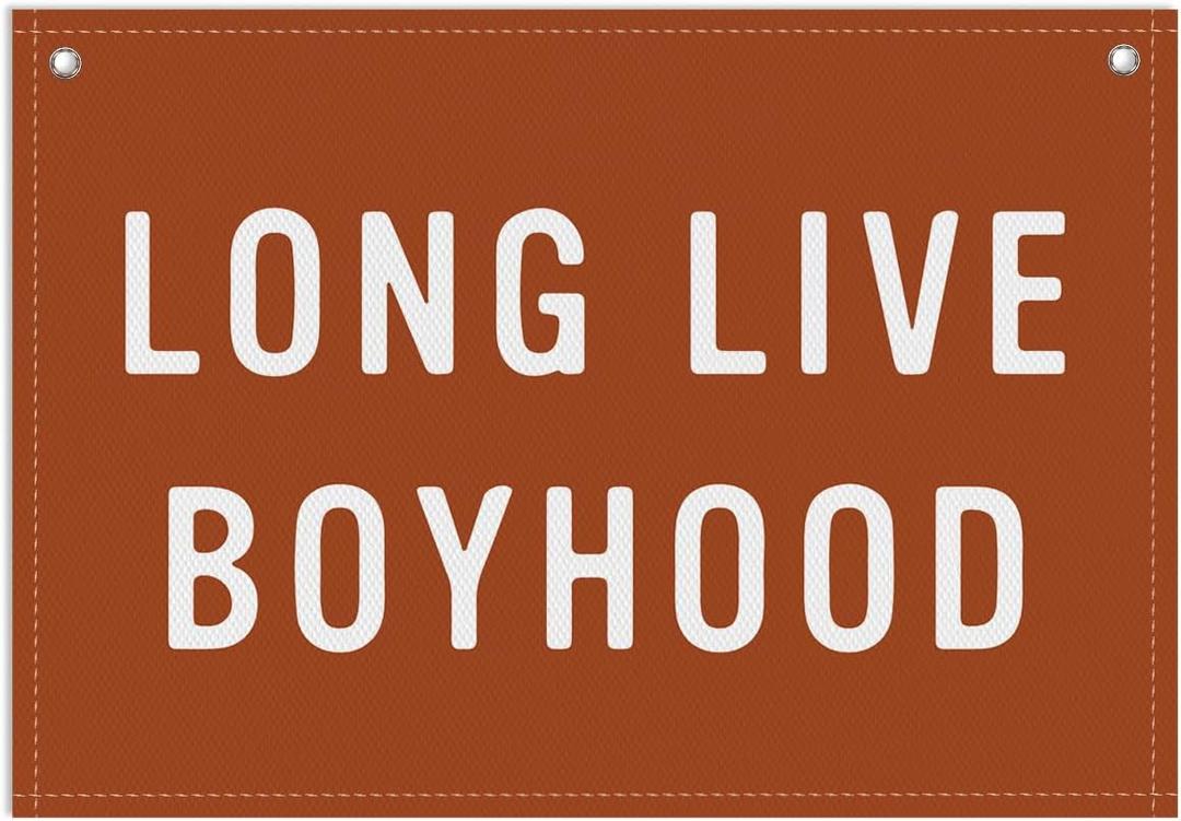 Long Live Boyhood Banner, Toddler Boy Room Decor & Linen Wall Hanging Canvas Banner Flag, Boho Nursery Playroom Toddler & Boys Kids Room Decoration - D20