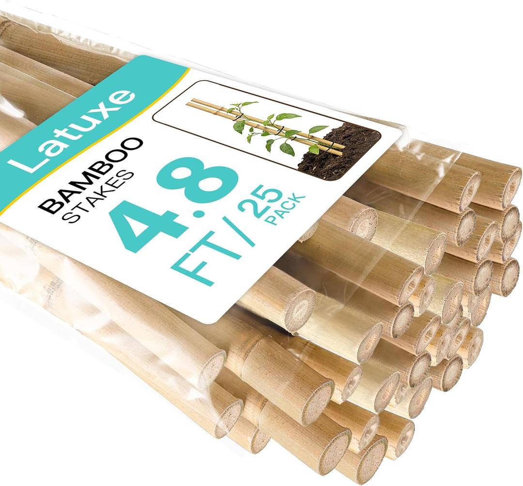 Bamboo Stakes 4.8FT, Approx 5ft Plant Stakes, Garden Stakes 25pcs Specifically Designed for Climbing Plants, Ideal for Tomatoes, Beans, Cucumbers, Peppers, Vines, and More Plant Growth