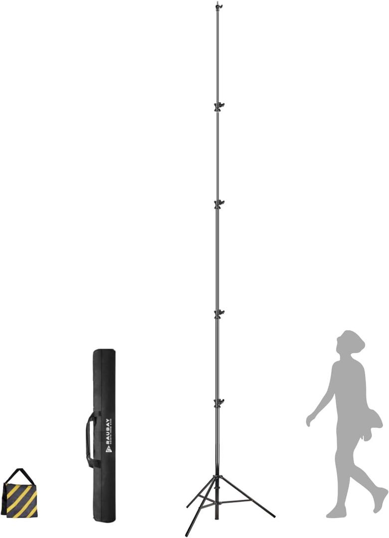 16' Heavy Duty RAUBAY Extreme Tall Video Camera Sports Tripod Stand Air-Cushioned Telescoping Aluminium Alloy Light Stand with 1/4"& 3/8" Screw Adapter, Professional Sky High Tripod - TT480 Black