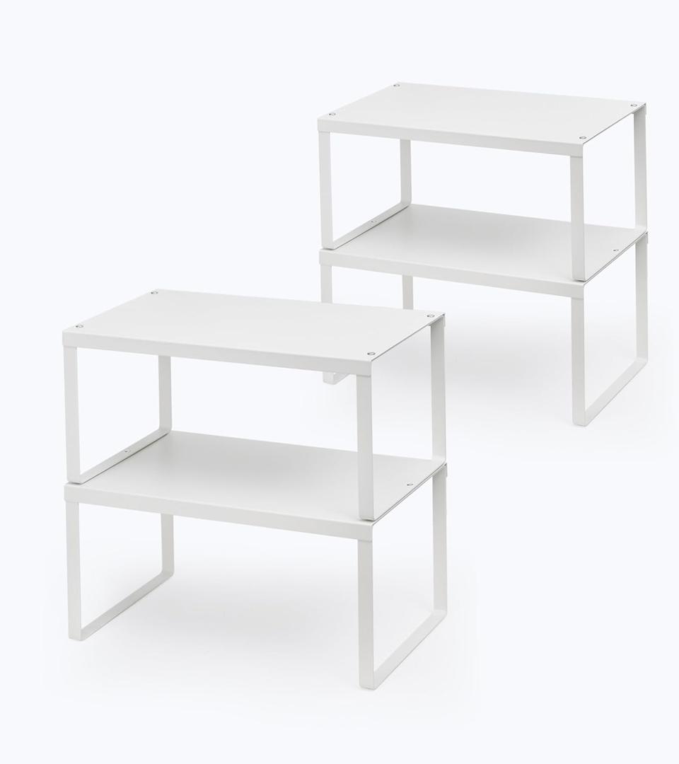 Cabinet Organizer Shelf, Set of 4 Cabinet Shelves, Stackable Metal Kitchen Counter Organizer, Adjustable Countertop Cupboard Pantry Shelf Riser Storage Rack, White