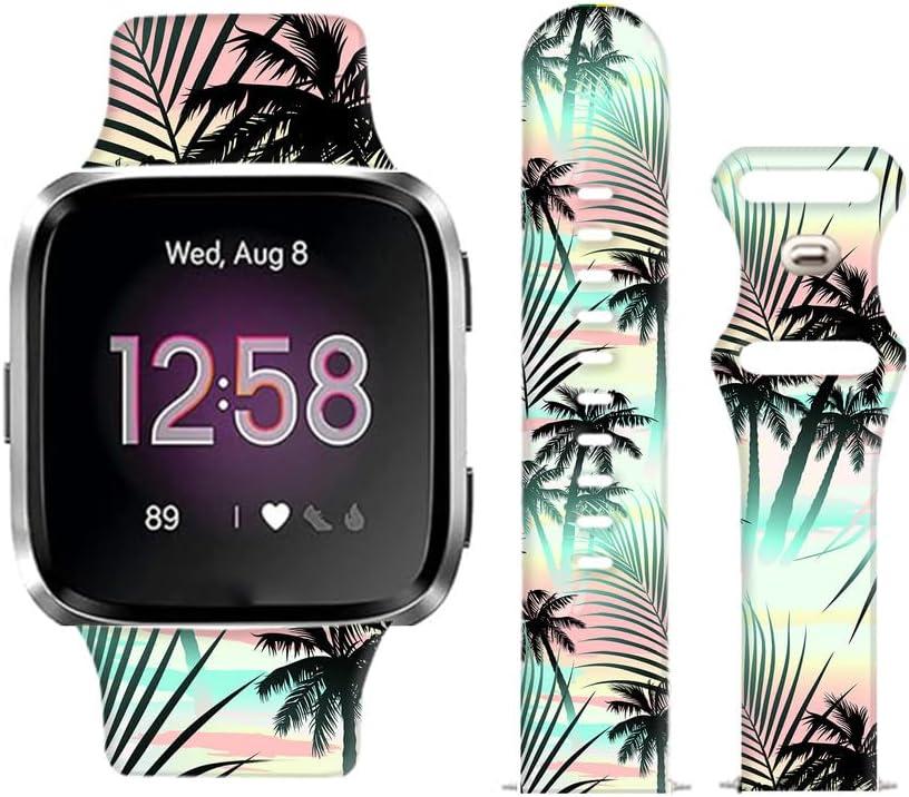 Watch Bands Compatible for Versa 2/ Versa/Versa Lite Bands for Women Men, Soft Silicone Cute Fadeless Sport Strap Replacement for Versa SE Lite,Tropical Summer Palm